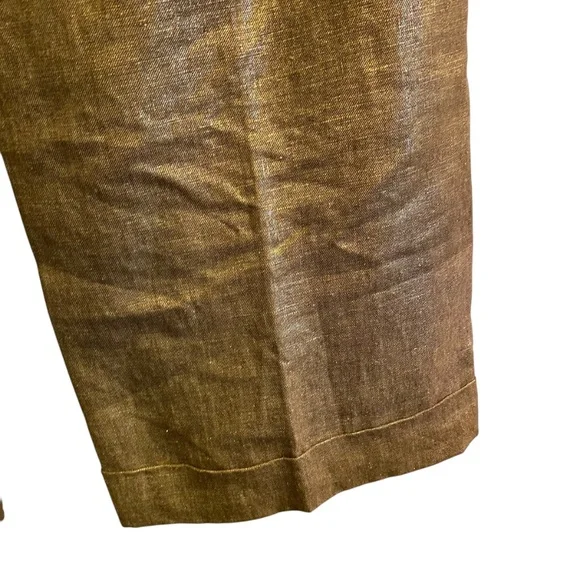 Lauren by Ralph Lauren Women’s Linen Metallic Gold Pants sz 8 - Picture 5 of 15